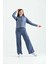 Lacivert Yumoş Örme Kapüşonlu Pijama Takımı 1