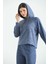 Lacivert Yumoş Örme Kapüşonlu Pijama Takımı 5