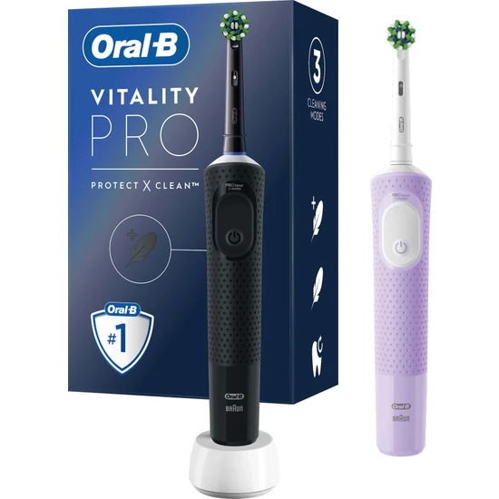 Oral-B D103 Vitality Pro Cross Action Şarjlı Diş Fırçası 2'li Avantaj Paketi - Siyah / Lila