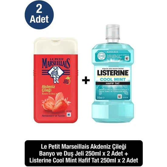 Listerine Coolmint Hafif Tat 250 ML Ağız Bakım Suyu+ LPM Akdeniz Çileği Banyo ve Duş Jeli 250 ML x2