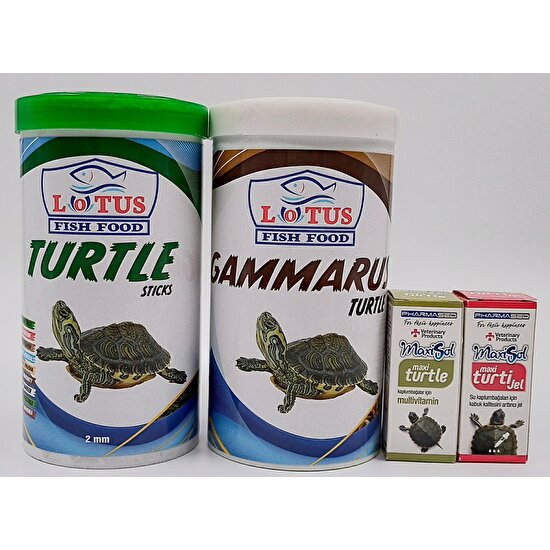 Lotus Turtle Sticks 1000 ml + Gammarus 1000 ml Kaplumbağa Yemi + Vitamin + Kabuk Kalitesi Artırıcı