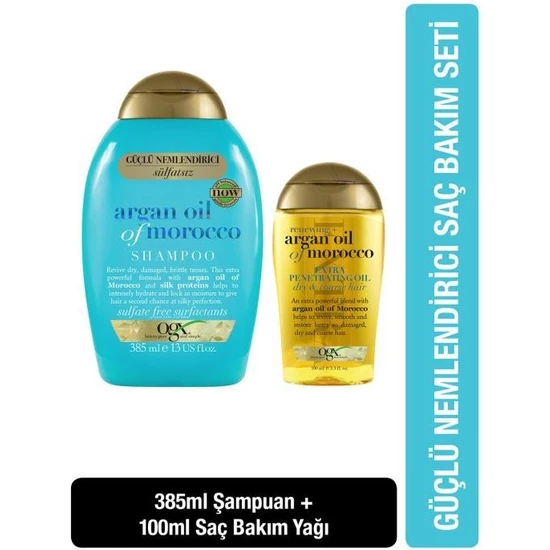 OGX Argan Oil of Morocco Sülfatsız Şampuan 385 ml + Yağ 100 ml