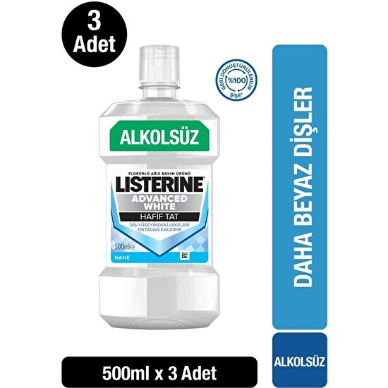 Listerine Advance White Hafif Tat Alkolsüz Ağız Bakım Suyu 500 ml x 3