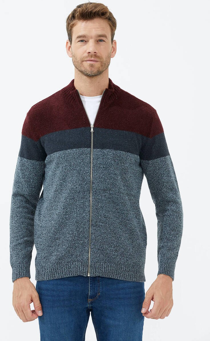 Sementa Dik Yaka Renkli Triko Hırka - Gri görsel 2