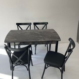 Özel Yapım Siyah Mermer Desenli Sabit 70 X 120 Cm Mutfak Masa Takımı 4 Sandalyeli-Stoklarla Sınırlı