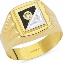 Sembol Gold 14 Ayar Altın Erkek Yüzük Siyah Mineli Sgb-84380