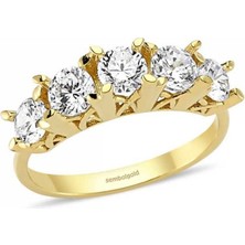 Sembol Gold 8 Ayar 5 Taş Altın Yüzük Zirconia Taşlı