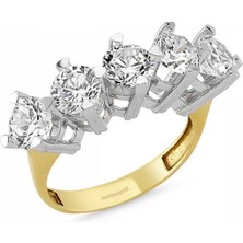 Sembol Gold Altın 5 Taş Yüzük SWAROVSKİ Taşlı