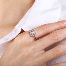 Sembol Gold Baguette Beyaz Altın Yüzük Kare