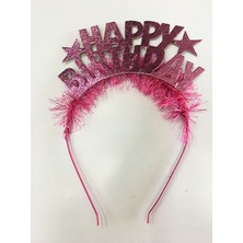 Tekno İstanbul Happy Birthday Yazılı Metalize Pembe Renk Parti Tacı