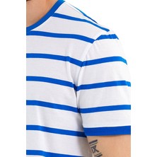Adams Bisiklet Yaka Ringel Örgü Kısa Kol Mavi Çizgili T-Shirt