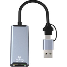 Comse 2 In 1 Type-C & USB 3.0 Çiftli Gigabit Ethernet RJ45 Windows Macbook Uyumlu Çevirici Hub Adaptör