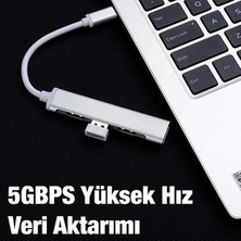 Polham 4in1 10W 4 USB Girişli Type C Çevirici Adaptör, 5 Gbps Hız USB 3.0 Tak Çalıştır Adaptör Hub