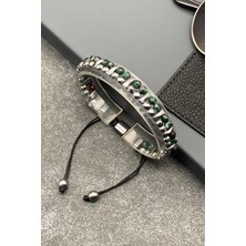 Frnch Jade Doğal Taşlı Yeşil Renkli Ayarlanabilir Makrome Erkek Bileklik FRJ11594-1694-Y