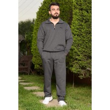 Azıcık Akıllı Erkek Koyu Gri Dik Balıkçı Yaka Rahat Kalıp Yarım Fermuarlı Eşofman Takım 21EESTYAKT