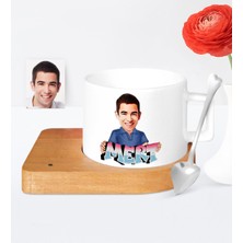 BK Kişiye Özel Isimli Karikatür Ahşap Altlıklı Seramik Fincan - 2