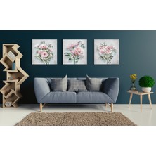 Bestablo 3 Parça Pembe Gül Kanvas Tablo