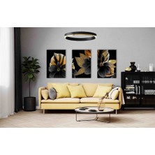 Bestablo 3 Parça Altın Çiçek Kanvas Tablo