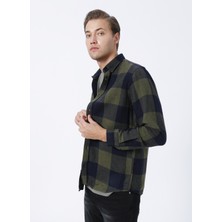 Fabrika Comfort Gömlek Yaka Ekose Haki Erkek Gömlek cm Ryan D 253