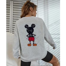 Afro Giyim Kadın Oversize  Ön Arka Mickey Mouse Baskılı Sweatshirt