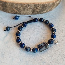 Vaoov 925 Ayar Gümüş Lapis ve Hematit Taşlı Çapa Erkek Bileklik