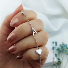 Vaoov 925 Ayar Gümüş Harf Taş ve Kalpli Bileklik