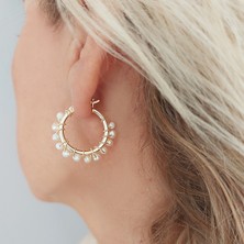 Vaoov 925 Ayar Gümüş Incili Sarmal Küçük Boy Halka Küpe