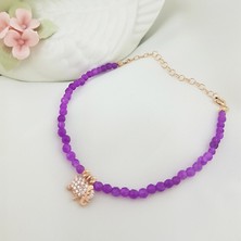 Vaoov 925 Ayar Gümüş Mor Ametist Taşlı Fil Bileklik