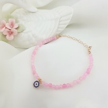 Vaoov 925 Ayar Gümüş Pembe Kuvars Taşlı Nazar Bileklik