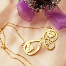 Vaoov 925 Ayar Kişiye Özel Isimli Çift Kalp Sonsuz Aşk Yazılı Kolye