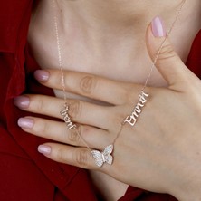 Vaoov 925 Ayar Gümüş Kişiye Özel Iki Isimli Kelebek Kolye