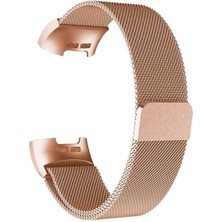 Markacase Fitbit Charge 4 Için Metal Mıknatıslı Milanese Kordon Rose Gold
