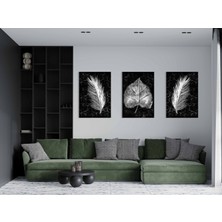 Bestablo 3 Parça Dekoratif Kuş Tüyü ve Yaprak Kanvas Tablo