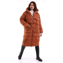 Dnz Kadın Kapüşonlu Uzun Versiyon Çift Cepli Oversize Şime Mont