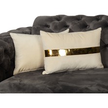 Renkli Ev Tasarım 35 x 50 cm Bej Gümüş Ayna Detaylı Çift Taraflı Kırlent Içi Dolgu Elyaf Gizli Fermuarlı