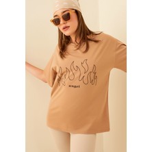 Swist Vizon Angel Baskılı Oversize Kadın Tshirt