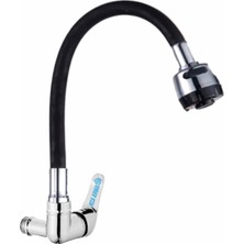 Elmina Armatür Duvardan Tek Su Çıkışlı Siyah 2 Fonksiyonlu Spiral Oynar Borulu Lavabao Mutfak Bataryası Musluğu