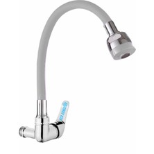 Elmina Armatür Duvardan Tek Su Çıkışlı Beyaz 2 Fonksiyonlu Spiral Oynar Borulu Lavabao Mutfak Bataryası Musluğu