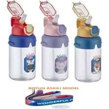 Vagonlife Boyun Askılı Kalın Pipetli Kilitli Kapak 650 ml Okul Su Matarası 3 Renk