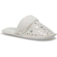 Bej Renkli Polaris Kadın Panduf Tekstil Malzeme ile Yıldız Desenli Şık Tasarım