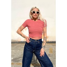 Swistluxury Gül Kurusu Kısa Kol Biye Bağlamalı Crop Kadın Bluz