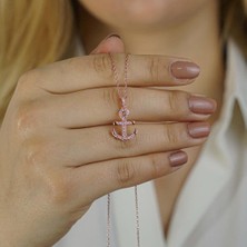 925 Gümüş Çapa Tasarımlı Beyaz Zirkon Taşlı 925 Ayar Gümüş Kadın Kolye Rose