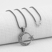 925 Gümüş Ayyıldız Tasarımlı Desenli 925 Ayar Gümüş Erkek Kolye