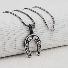 925 Gümüş Nal Tasarımlı At Detaylı Kalın Zincirli 925 Ayar Gümüş Kolye