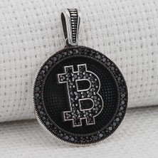 925 Gümüş Bitcoin 925 Ayar Gümüş Deri Ipli Kolye