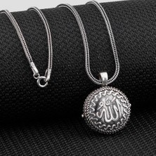 925 Gümüş Çift Taraflı Allah Yazılı Kapaklı Açılabilir 925 Ayar Gümüş Cevşen Kolye