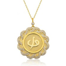 925 Gümüş Gümüş Reşat Çerçeveli Elif Vav Bayan Kolye