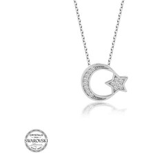 925 Gümüş Swarovski Taşlı Gümüş Ayyıldız Bayan Kolye