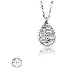 925 Gümüş Swarovski Taşlı Gümüş Damla Bayan Kolye