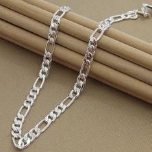 925 Gümüş Şık Italyan Tasarımlı 925 Ayar Gümüş Figaro Zincir Kolye 4 mm 60 cm
